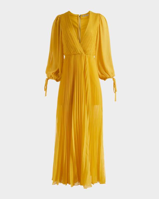 Nya Deep V Pleated Chiffon Maxi Dress